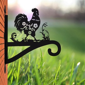 Plant Hangers Outdoor Black Heavy Duty Metal Hummingbird Feeder Stand Fence Plant Hangers Wind Chime Hanger Pots Porch Hooks Plants Wall Mounted Plant Holder (Rooster)