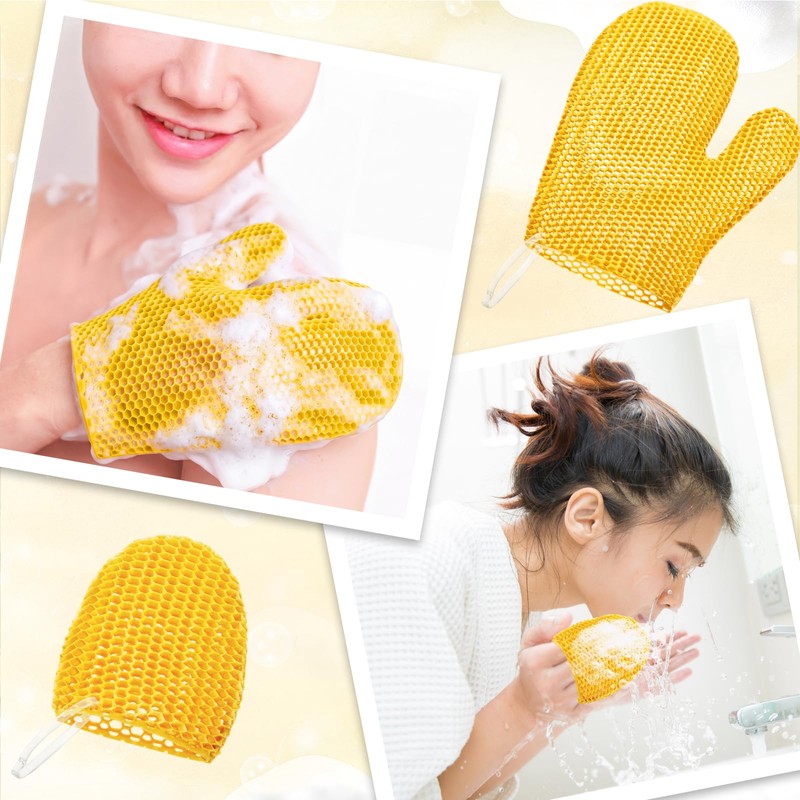2 Pcs Honeycomb Exfoliating Glove Set, Face Body Shower Mitt,Beige
