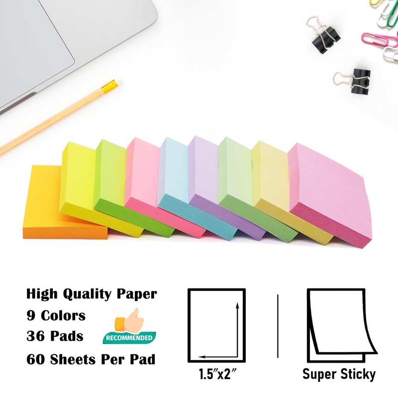 36 Pack Sticky Notes 1.5x2 in Post, 2160 Sheets Post
