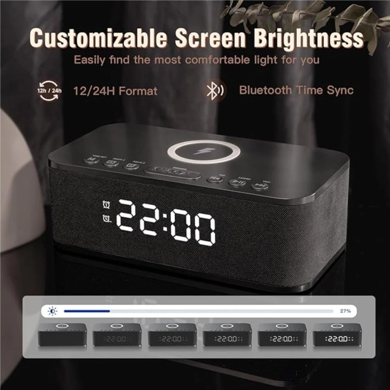 Fansbe Bluetooth speaker, Wireless Charger, White Noise, Dual Alarm Clock,