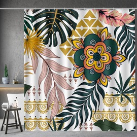 Aimego Boho Abstract Shower Curtains - Mid Century Modern Floral Bohemian Minimalist Flowers Tropical Botanical Bath Shower Curtain Set with 12 Hooks for Adults Bathroom Decor Accessories, 72"x72"