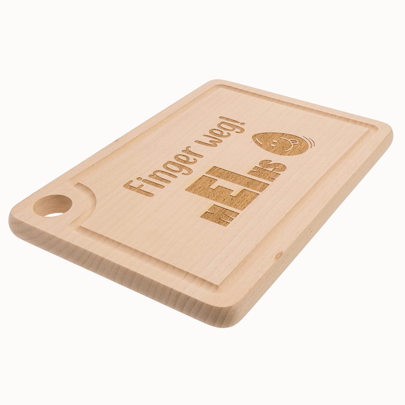 Spruchreif Wooden chopping board with funny engraving and finger hole,