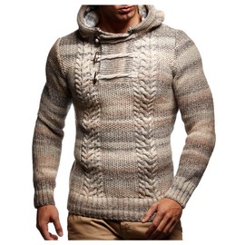 Leif Nelson Men's Pullover Knit Sweater Hooded Hoodie LN-20743 Beige Small