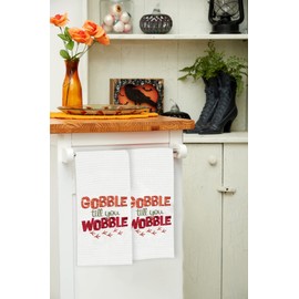 C&F Home Gobble Till You Wobble Fall Harvest Embroidered Waffle Weave Kitchen Towel Machine Washable Cotton Towel Decor Decoration 18" x 27" White