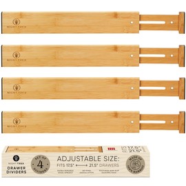 Night Tree Expandable Bamboo Drawer Dividers – Spring-Loaded Wooden Organizers for Clothes, Kitchen Utensils, Bathroom, and Dresser Drawers (17.5" to 21.5")
