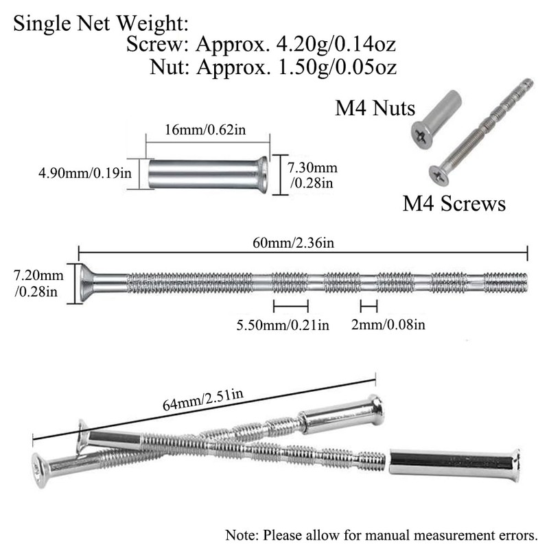 M4 Door Handle Screws and Sleeve Kit Nickel Plated Fixing