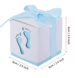 50Pcs Candy Box Cute Baby Footprint Paper Decorative Boxes Wedding Party Favor Box Wedding Candy Box(Blue)