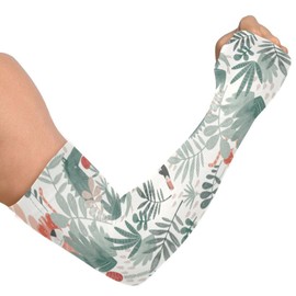 RoseFace Gardening Sleeves Farm Sun Protection Cooling Arm Sleeves for Women Men with Thumb Hole for Driving Cyclin Sports, Green Leaf, One Size