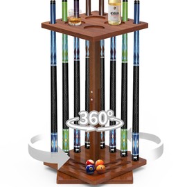 FESHIR 360 Degree Rotating Pool Stick Holder, Floor Stand Billiards Pool Cue Rack, Pool Cue Holder for 8 Cues Sticks Storage, Solid Wood Billiard Cue Racks for Billiards Accessories