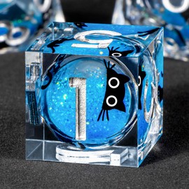 OUKELANWO Cat Liquid Core DND Dice Set, Blue 7 Pcs Resin D&D Dice, Sharp Edged Role Playing Dice D20 D12 D10 D8 D6 D4