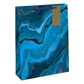 Eurowrap Ocean Marble Birthday Occasions Gift Bag with Gold Tag (Medium Bag Blue)