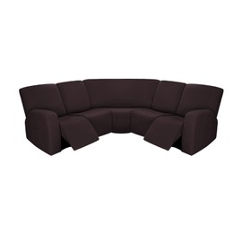 PureFit 7-Pieces Sectional Sofa Covers, Extra Large Sectional Recliner Couch Covers for Reclining L Shape Couches Sofas, Stretch Washable Fleece Sofa Slipcovers with Pockets, 5 Seat, Chocolate