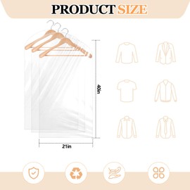 450 Count Clear Garment Bags Bulk 21''x40'' Transparent Dry Cleaning Plastic Dust Cover Storage for Hanging Clothes Suits Wedding Dresses Gowns Coats Uniforms