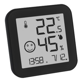 TFA Dostmann Digital Thermo-Hygrometer Black & White 30.5054.01, E-Ink Display, Indoor Temperature, Humidity, Max Min Values, Time and Date, Black