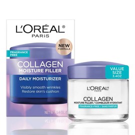 L'Oreal Paris Crema facial con relleno de humedad de colágeno, hidratante facial antienvejecimiento, fórmula para el cuidado de la piel sin fragancia 