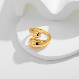 WOWORAMA Adjustable Open Gold Rings for Women 18K Gold Plated Chunky Dome Teardrop Rings Thick Statement Stacking Rings Minimalist Stackable Band Rings