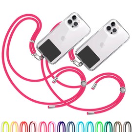 TBOC 2X Cell Phone Lanyard [Fuchsia] - Comfortable Universal Smartphone Lanyard - Easy to Use Neck Phone Holder [Black Patch] - Adjustable Length Phone Strap Crossbody - Fits All Mobile Phones