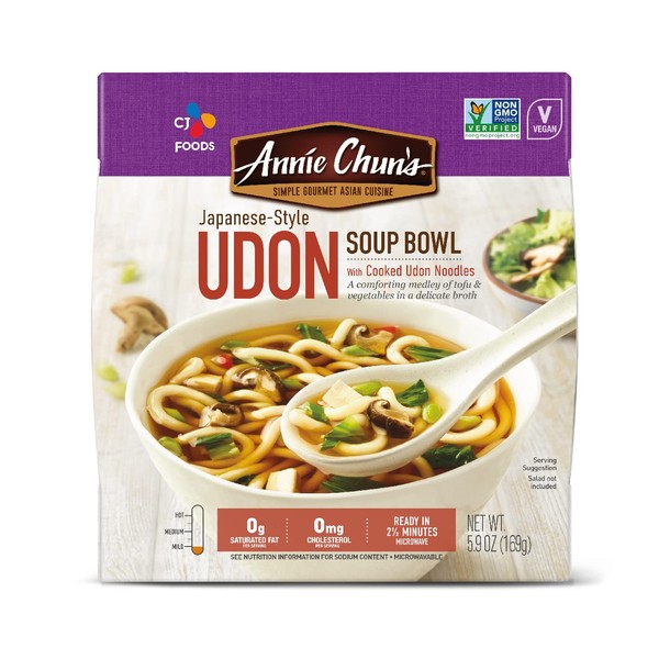 Annie Chun's - Noodle Soup Bowl, Japanese-Style Udon, Instant & Microwavable Chewy Noodles, Vegan and Delicious, 5.9 Oz (Pack of 6)