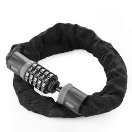 NEXROLA Bicycle Lock - Bicycle Lock Combination Lock Reinforced Alloy Steel Chain Combination Lock Protective Cover Polyester Fibre Against Scratches - 550g - Black