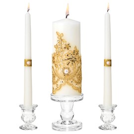 Unity Candles with Glass Candle Holder for Wedding Ceremony - Unity Candle Set Wedding Candles for Ceremony, Unity Ideas for Religious Anniversary Newlyweds Unity Candle Gifts