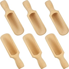 6 Pieces Wooden Scoop 5.5 Inches Beech Wood Scoop with Handle Large Bath Container Multipurpose Wooden Scoop for Flour, Tea, Coffee, Seasoning, Cereal, Pepper and More