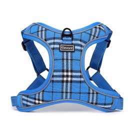Elevant Dog Harness Adjustable, Step-in Reflective Breathable Harness, Soft Padded Lightweight Vest Harness with Front Clip Escape Proof Easy Control for Outdoor Walking Training (L, Blue Plaid)