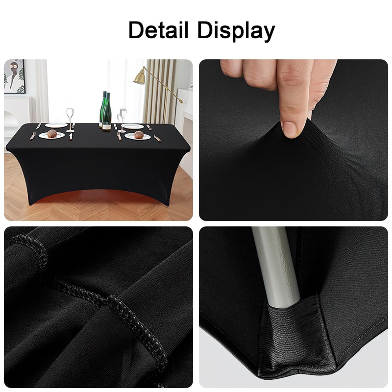 Black Stretch 6 Feet Table Cover Durable Elastic Tablecloth for