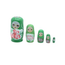 Russian Dolls Floral Green Decorative Hand Painted Matryoshka Doll Stackable Dolls 5 Piece Figure Set
