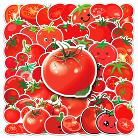 50Pcs Tomato Stickers for Water Bottle,Notebook,Scrapbook,Luggage,Bike,Laptop,Computer, Suitcase,Bumper,Cute Vegetable Waterproof Sticker,Adult Teens Girls Gift,Aesthetic Cartoon Red Tomato Decals