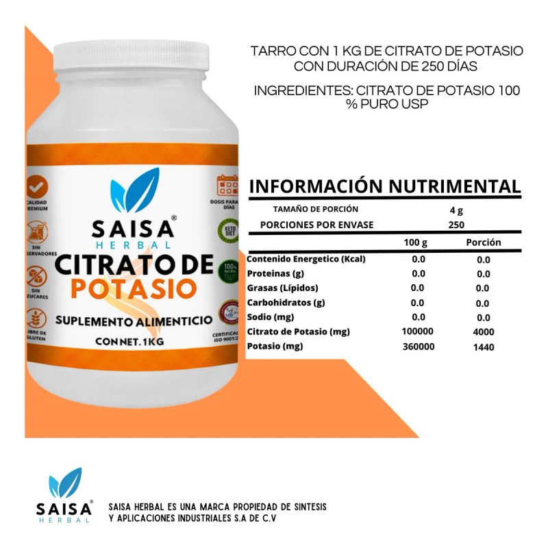 Citrato De Magnesio Y Citrato De Potasio 1 Kg cu