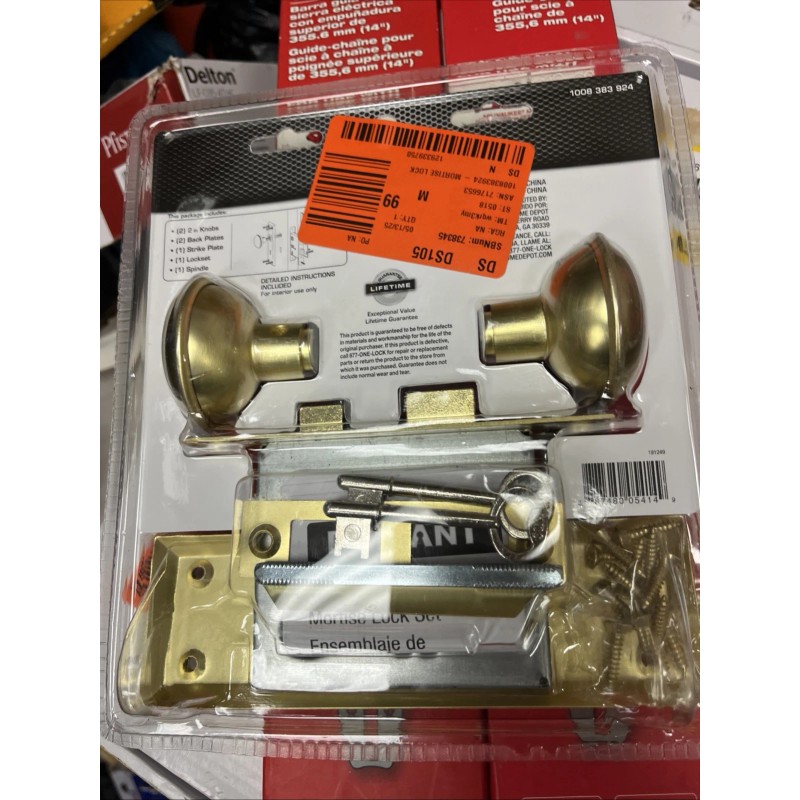 DEFIANT Hall & Closet Mortise Lock Set Satin Brass Finish