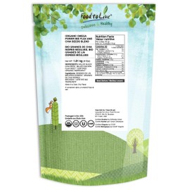 Food to Live Organic Omega Power Flax and Chia Seeds Blend, 4 Pounds Cold-Milled from Whole Seeds, Non-GMO, Vegan, Kosher, Bulk. Rich in Omega 3 Fatty Acids. Perfect for Smoothies and Shakes