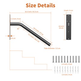 2 Pack 16 Inch Stair Handrails for 1-3 Steps, Munzong Black Stainless Steel Hand Rail for Stairs, Wall Mounted Knurled Safety Grab Bar for Outdoor Garage Entry Interior Exterior Stairway- 1.25” Tube