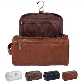 PU Leather Travel Toiletry Bag for Men, Vintage Makeup Bags for Travel Waterproof Cosmetic Bag,Portable Makeup Pouch Makeup Organizer (Brown+Tawny)