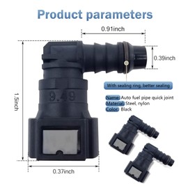 Downhill 2 PC Automotive Fuel Pipe Quick Connectors, 9.49-ID8 Nylon Elbow Fuel Pump Connectors, Fuel Hose Release Connection Adapters, Suitable for Most Car Models (Black)