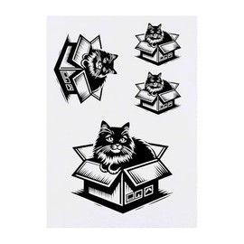 Azeeda 4 x 'Verspielte Katze in einer Kiste' Temporäre Tattoos - Wasserfest, Hautfreundlich & Ungiftig · Transfers in Verschiedenen Größen (TO00075752)