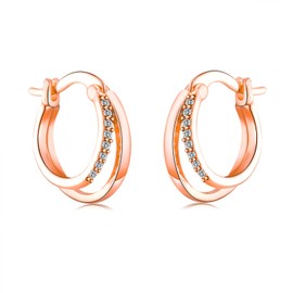 Silver Hoop Earrings for Women Girls, Dainty Rose Gold Plated Double Hoop Earrings with Cubic Zirconia Jewelry Gifts for Birthday Wedding