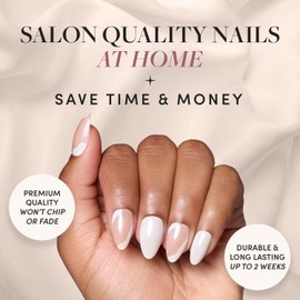 Glamnetic Press On Nails - Lovey Dovey | Short Almond Nails with Abstract Accents, Reusable Stick On Fake Nails with Glue | 15 Sizes - 30 Nail Kit with Glue