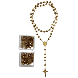 Crystal Beads Rosary Catholic Necklace Holy Soil Medal Cross Crucifix Deluxe Rosary For Boy or Girl Baptism/First Communion Gift -12 PCS, Medium, Metal, acrylic