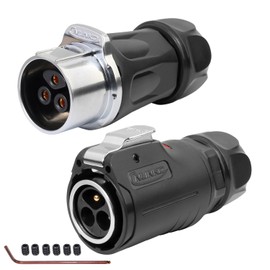 CNLINKO LP-24 3-Pin Industrial Circular Connector, IP68 Waterproof, Screw-Lock Cable Coupler, M24 Male & Female Pair for Automation & Control