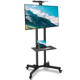 FAHKNS Mobile TV Cart for 32-70 Inch LED LCD Flat/Curved TVs, Height Adjustable Rolling TV Stand with 360° Universal Casters and Shelf, 15° Tilt, Hold Up to 60 lbs, Max VESA 600x400mm