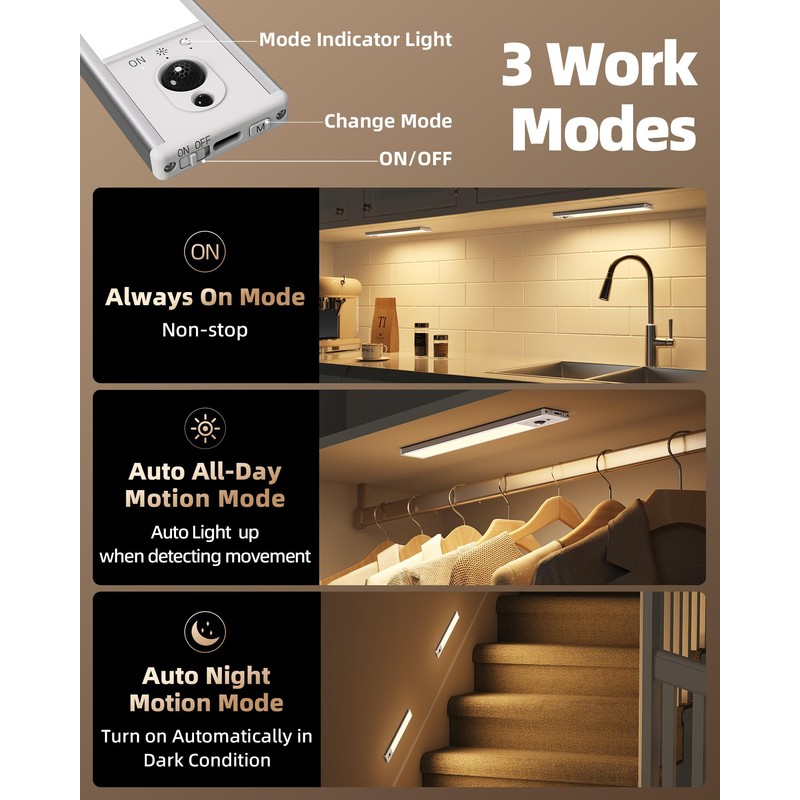 EZVALO 5 Pack Under Cabinet Lighting, Rechargeable Motion Sensor Light,