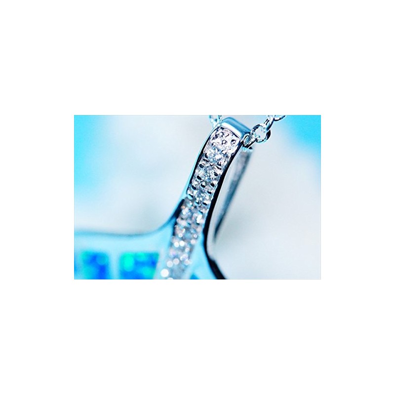 Whale Tail Blue Opal & Clear Cubic Zirconia Line Embellished