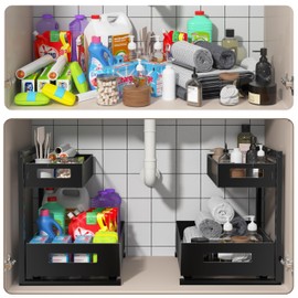 Organizer and Storage for Kitchen, Bathroom, Under Sink, Upgraded Guide Rail Design Smoothly Pulls Out Cabinet Organizer and Slides Out Sink Shelf Cabinet Storage Shelves XL