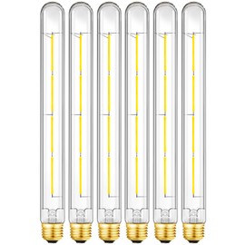 LVYE E26 Tubular Bulbs 6W, Dimmable Led Light Bulbs 60 Watt,4000K Daylight,T30 Long Edison Led Bulb,T10 Clear Glass Tube Bulb,11.8 in,6Pack.