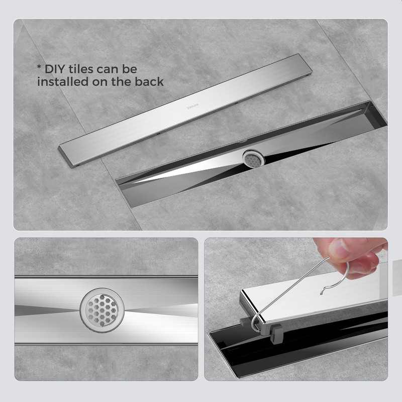 VANCOCO Linear Shower Drain 24 Inch, Brushed 304 Stainless Steel