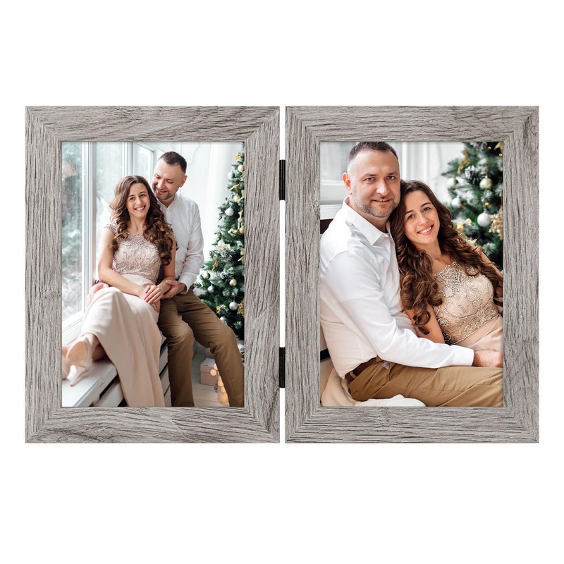 Frametory, 5x7 Double Hinged Picture Frame with Glass Front, Engineered