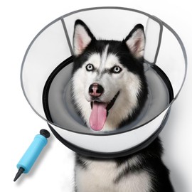 NoarWin Upgraded Inflatable Dog Cone After Surgery, Adjustable Soft Dual-Ring Dog Cone Collar with Detachable Anti-Licking Shield (XL, Grey)
