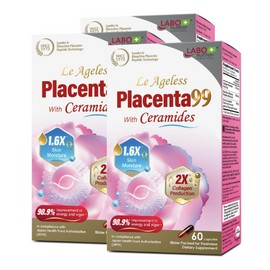 LABO Nutrition Le Ageless Placenta 99 with Ceramides -Placenta Supplement with Collagen Peptides, Oryza Ceramides-Skin Regeneration, Hydration, Anti-Aging Wrinkle Support, Immune Health, 60 Capsulesx3