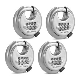 DELSWIN 4 Digit Combination Disc Padlock with Hardened Steel Shackle Outdoor Combo Gate Lock for Sheds, Storage Unit, Garage, Fence, Trailer Tongue (4 Pcs)